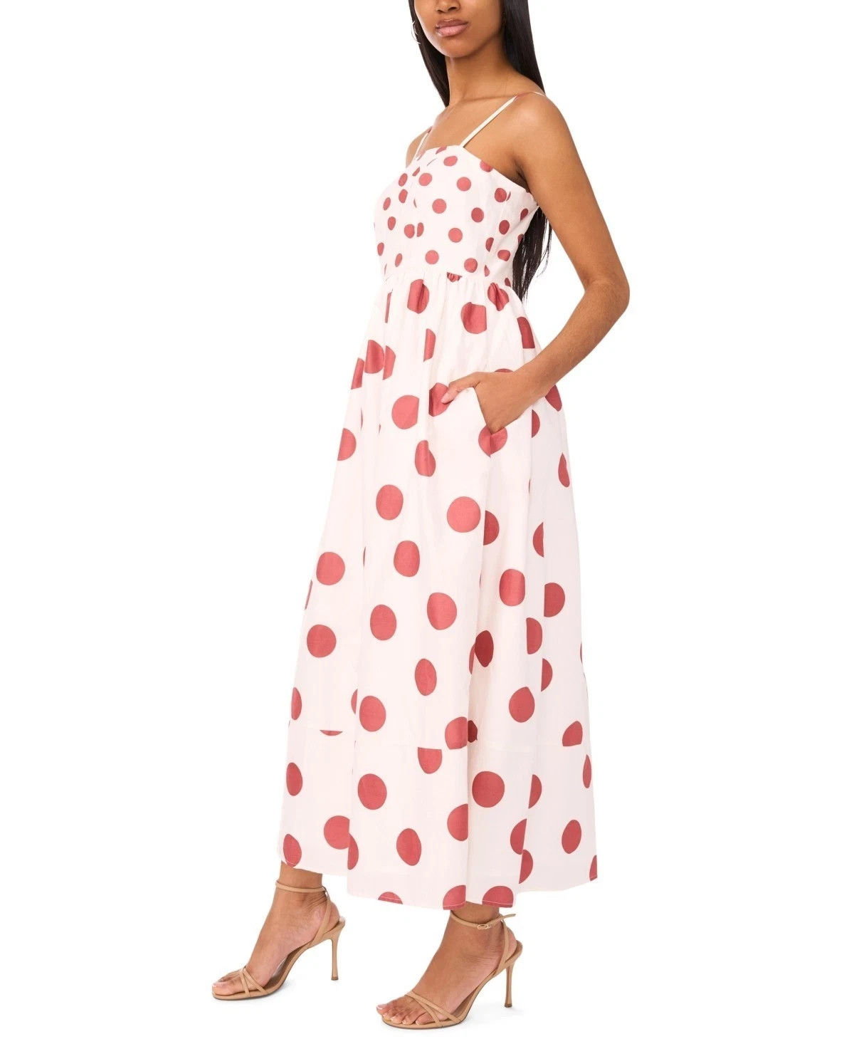 CeCe Polka Dots Cotton-Blend Strap Smocked-Back Maxi Dress Size XL White $109
