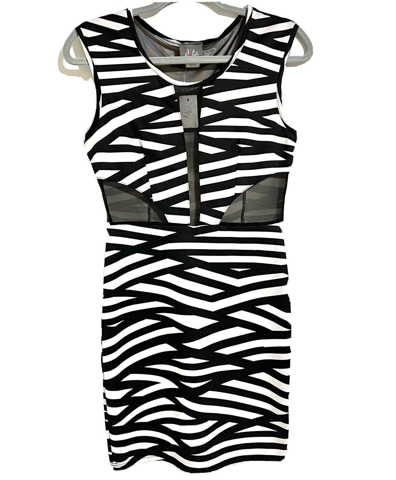 Women’s Dress SMALL White Black Striped Sleeveless Mesh Sides Dots Brand NWT