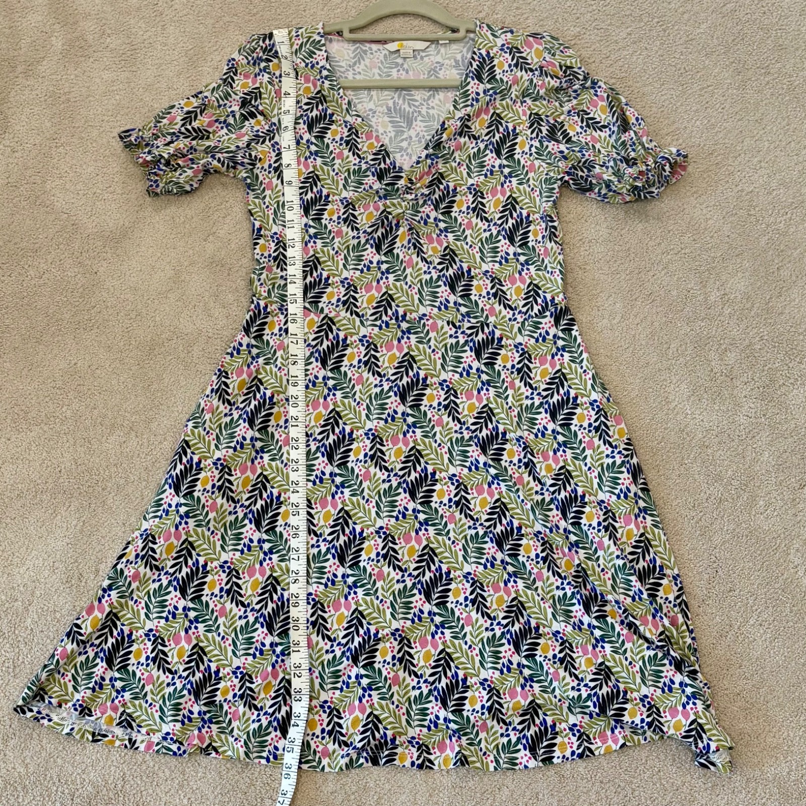 Boden Floral Short Sleeve Stretch Fit & Flare Boho Tea Dress Size US 6R Pockets