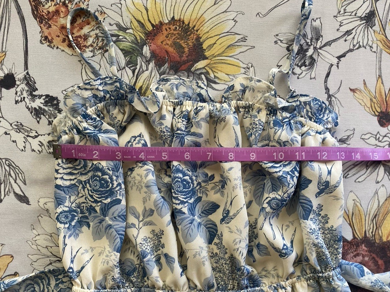 Pink Ripple Dress White Blue Pattern, Romantic, Whimsical, Cottagecore, Size L