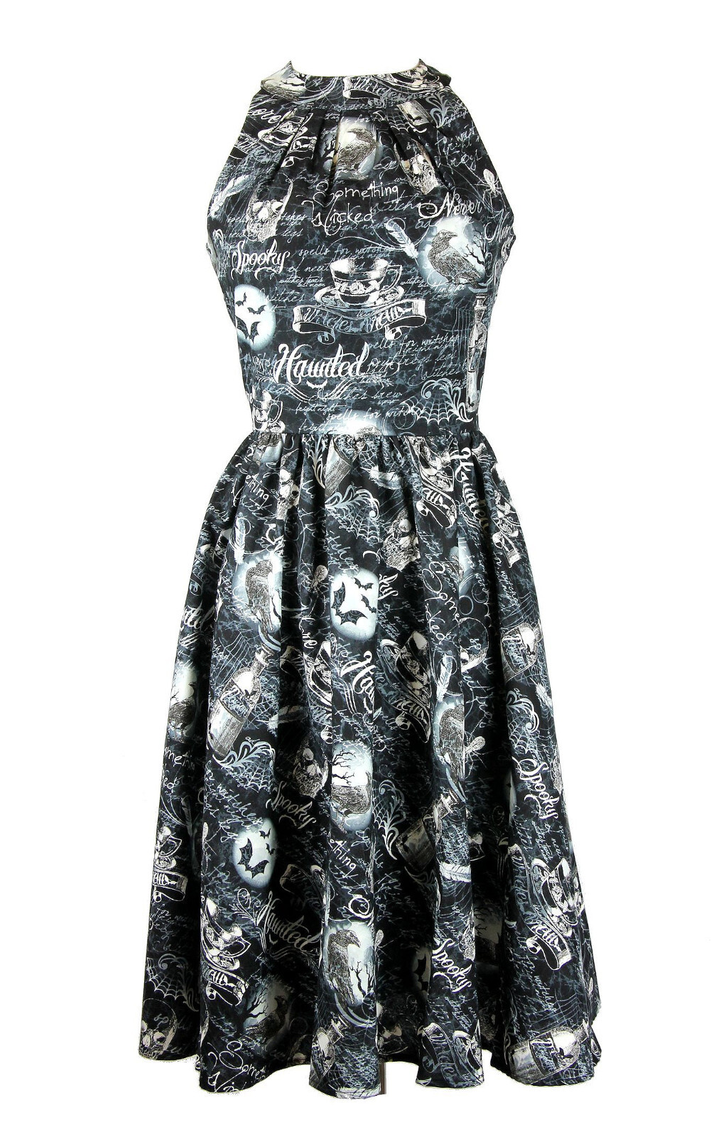 Dress Women’s Black Plus Size Halloween Print Cotton Skulls Spooky Witch Retro