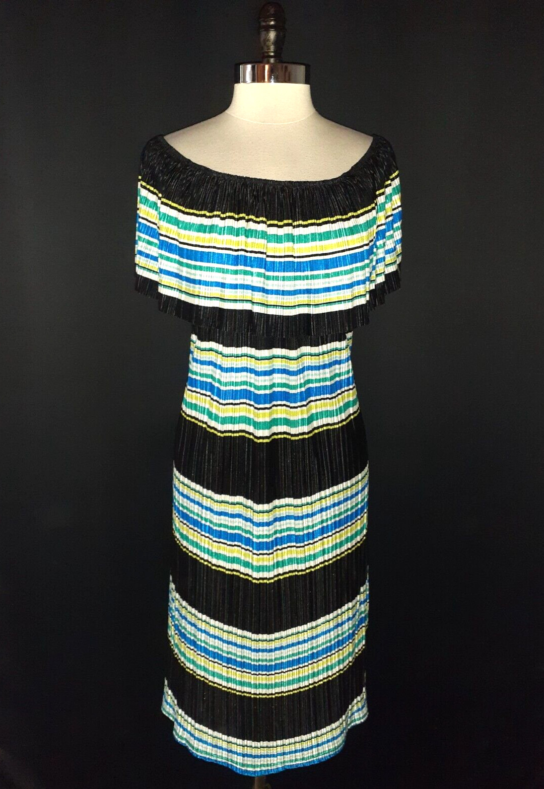 AVENUE Plus Size 2X 18W 20W A-Line Dress Black Green Blue White Crinkle