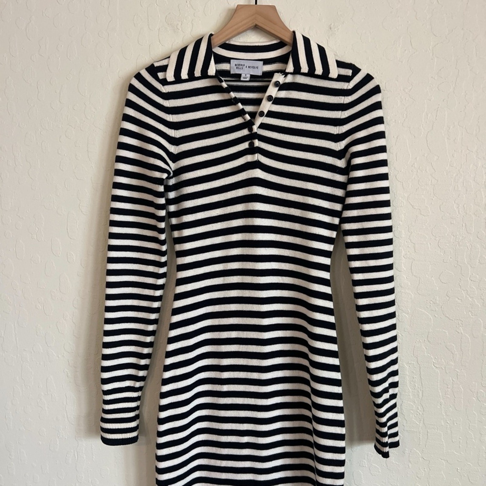Beverly Hills x Revolve Cotton Wool Sweater Knit Striped Polo Maxi Dress Small
