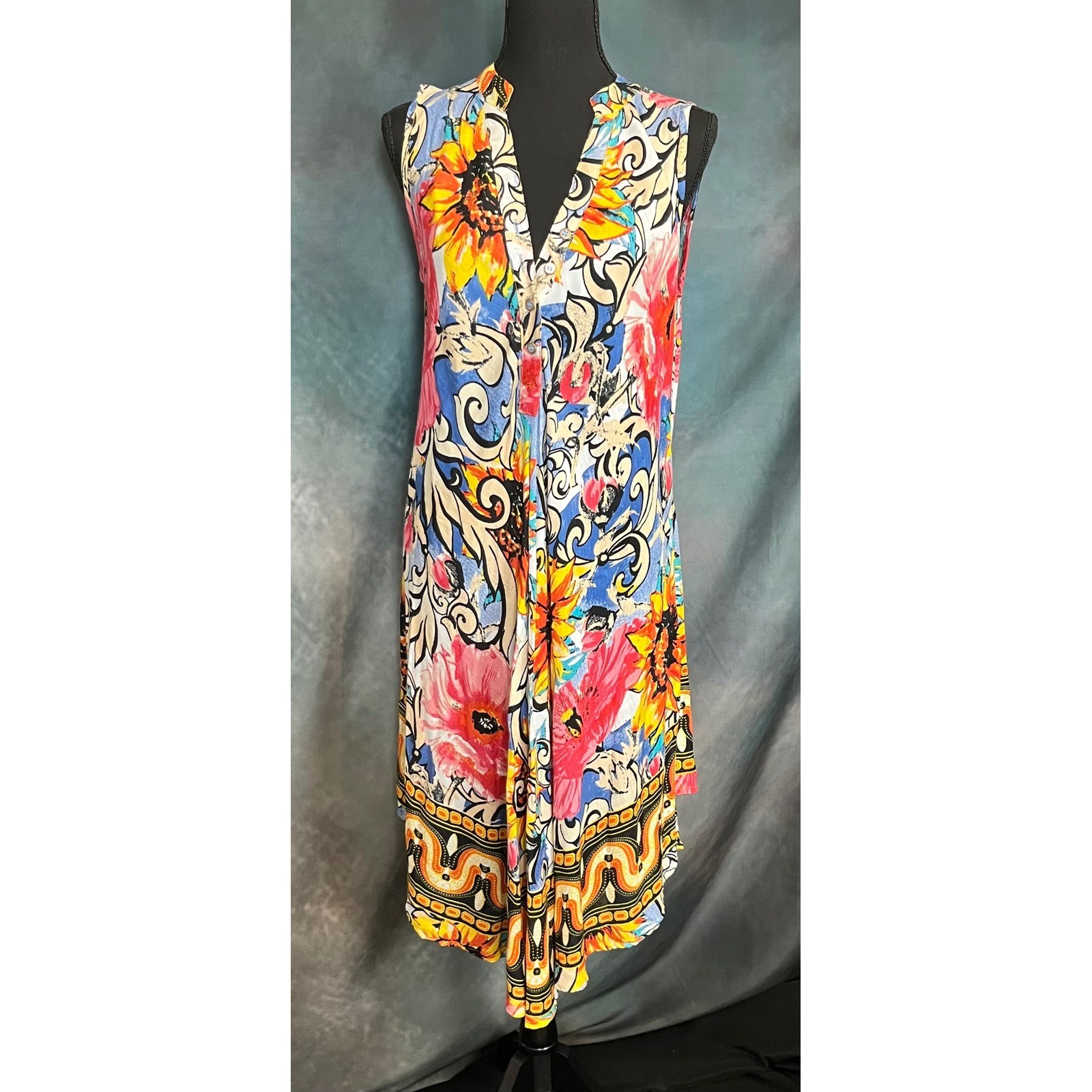 Seven Islands New York Sleeveless Floral Dress Colorful Bohemian Size Small