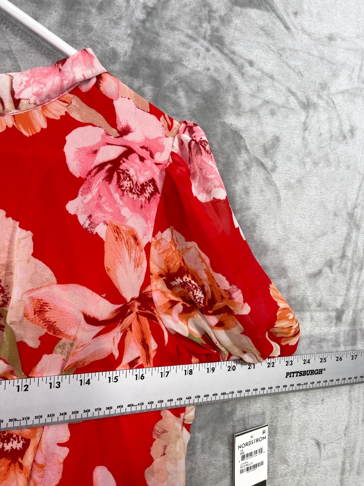 Julia Jordan Floral Print Puff Sleeve Mock Neck Midi Dress Size 12 Red Multi NWT