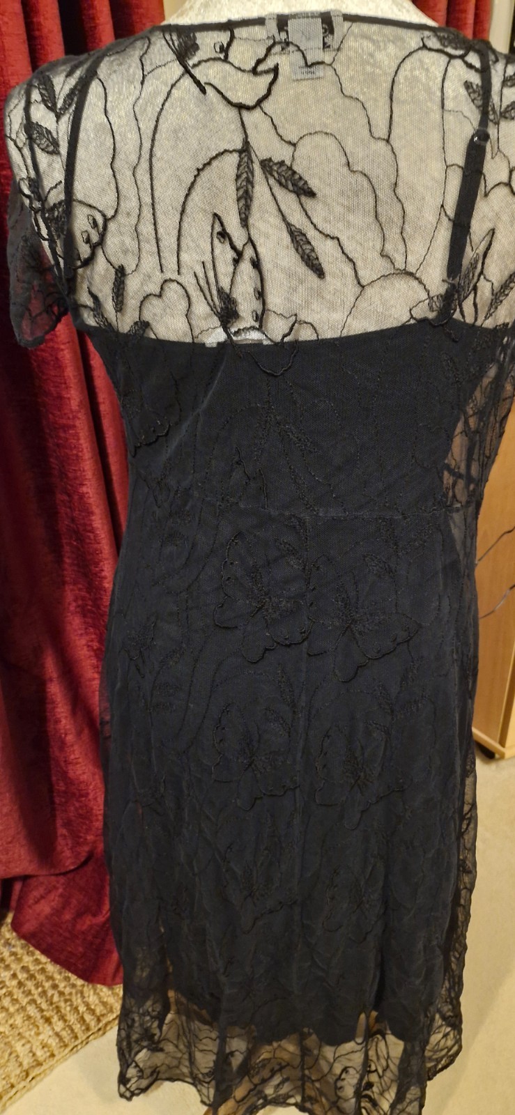 2 items. Soft pretty lace GHOST black party dress and slip Vintage, 16 & L