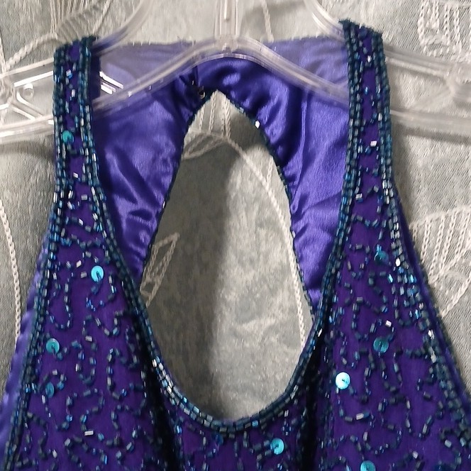 Scala Purple Beaded Sequin Halter Open Back Long Maxi Dress Formal S