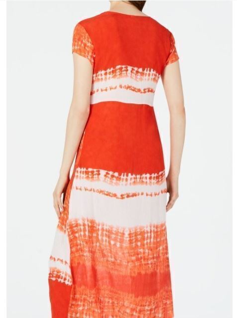 Raga Dress Short Sleeve Tie Dye Button Down Maxi Women Orange Sz L NEW NWT 369
