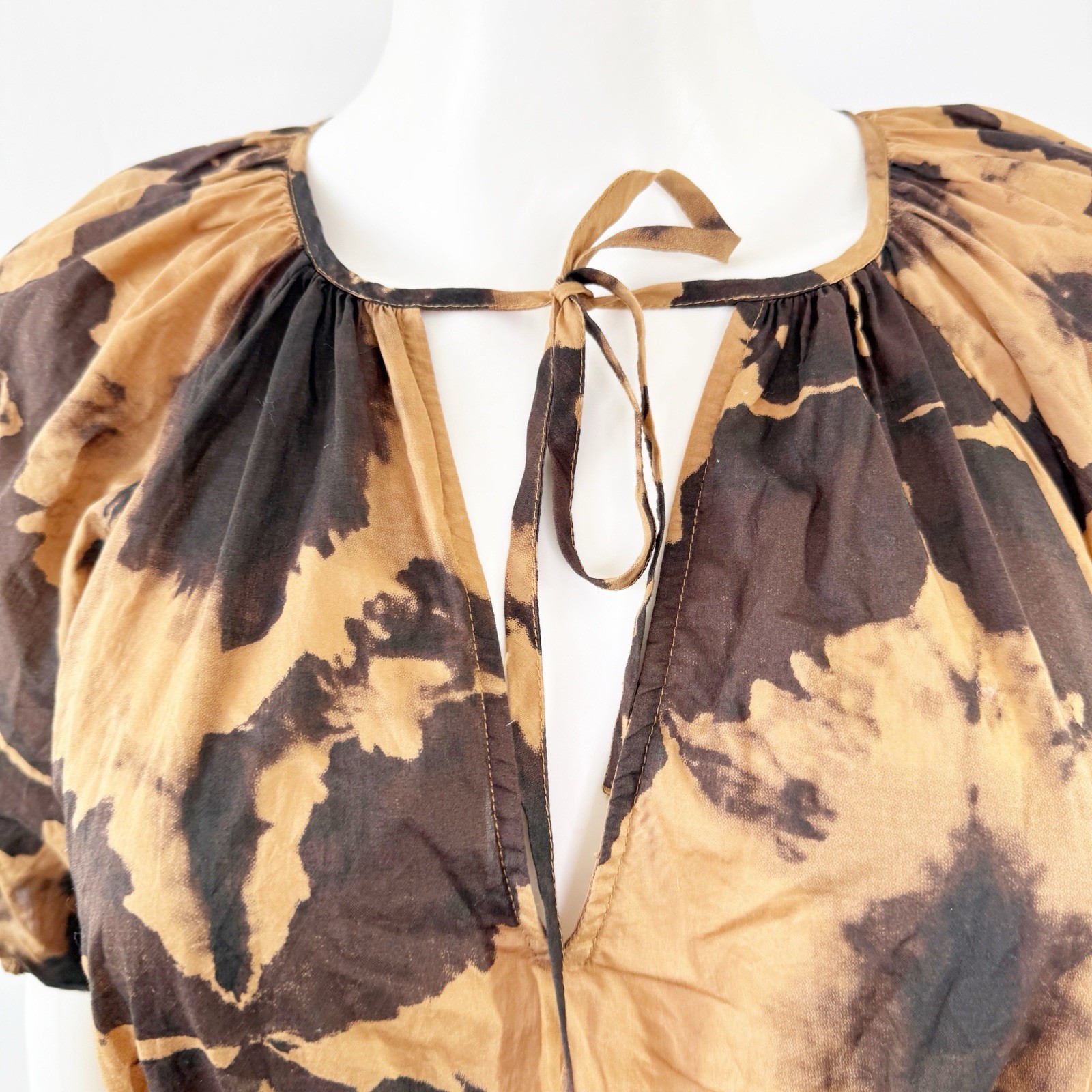 Rails Brown Tigers Eye AMABELLA Mini Dress Size S Puff Sleeve Elastic Waist Boho