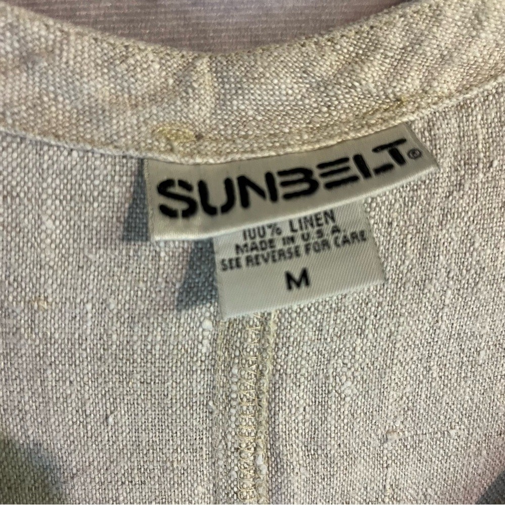 Sunbelt Beige Linen Shift Dress Summery Rustic Minimalist Medium Pockets Classy