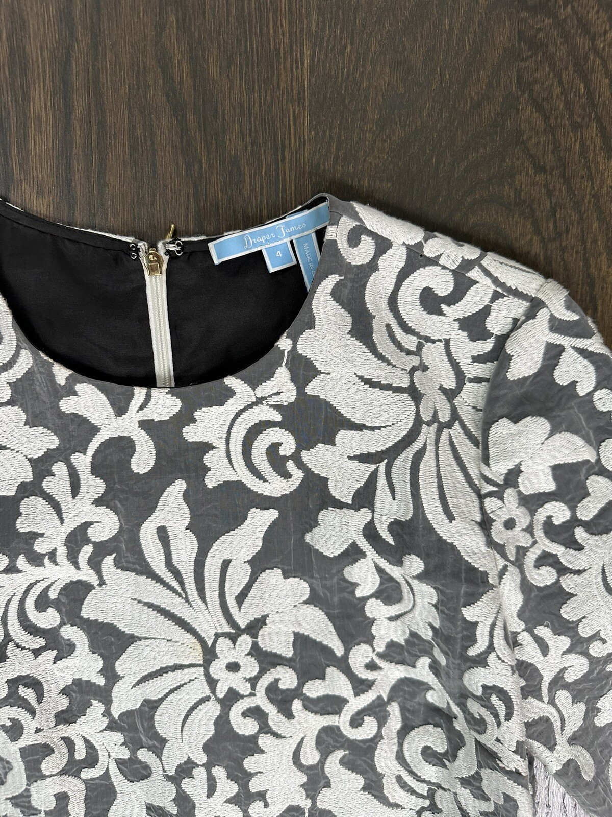 Draper James Gray & White Embroidered Fabric Dress Occasion Long Sleeve~ 4
