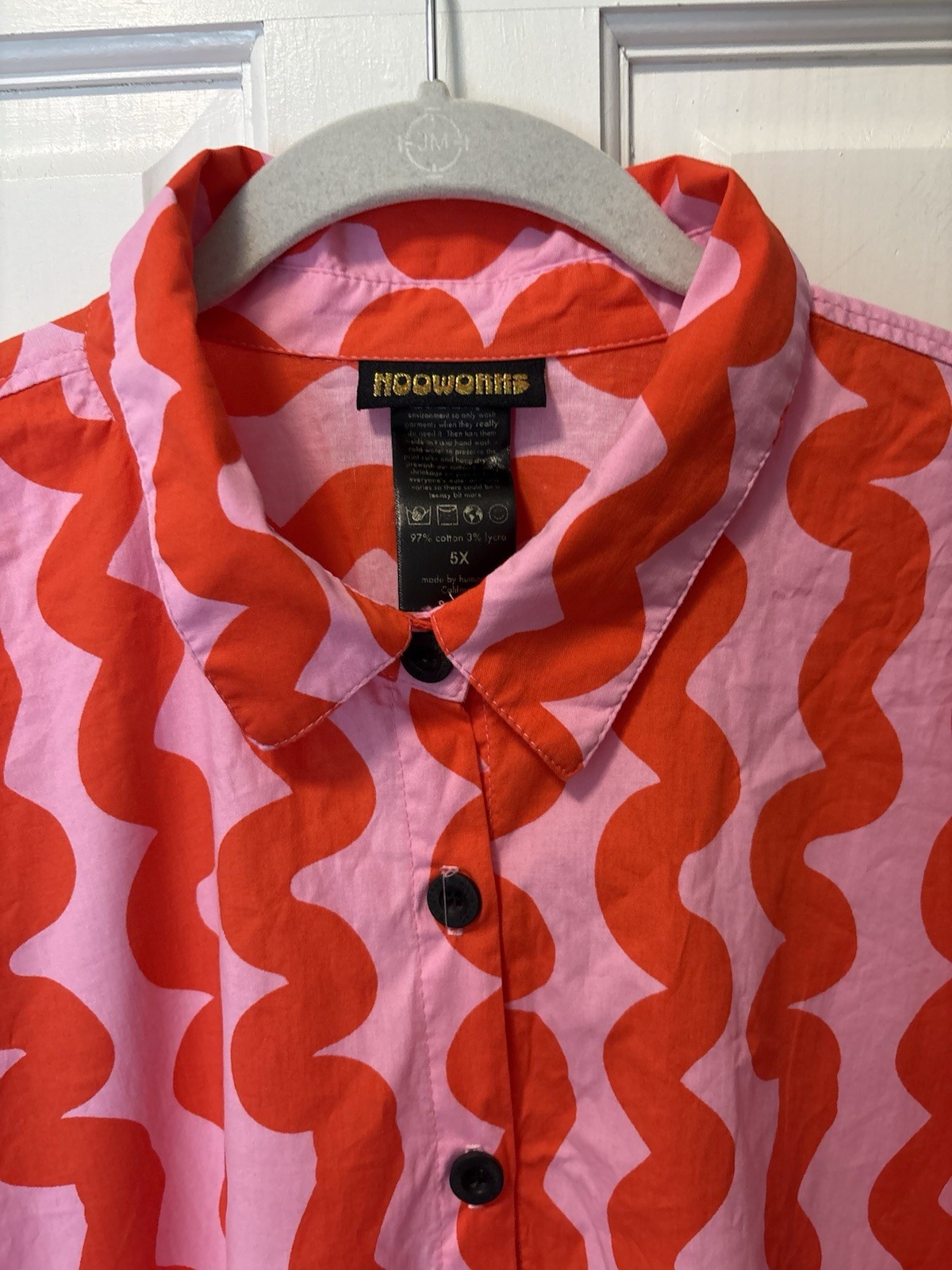 Nooworks Pink Squiggle Collared Shirt Cotton Plus Womens Dress 5x