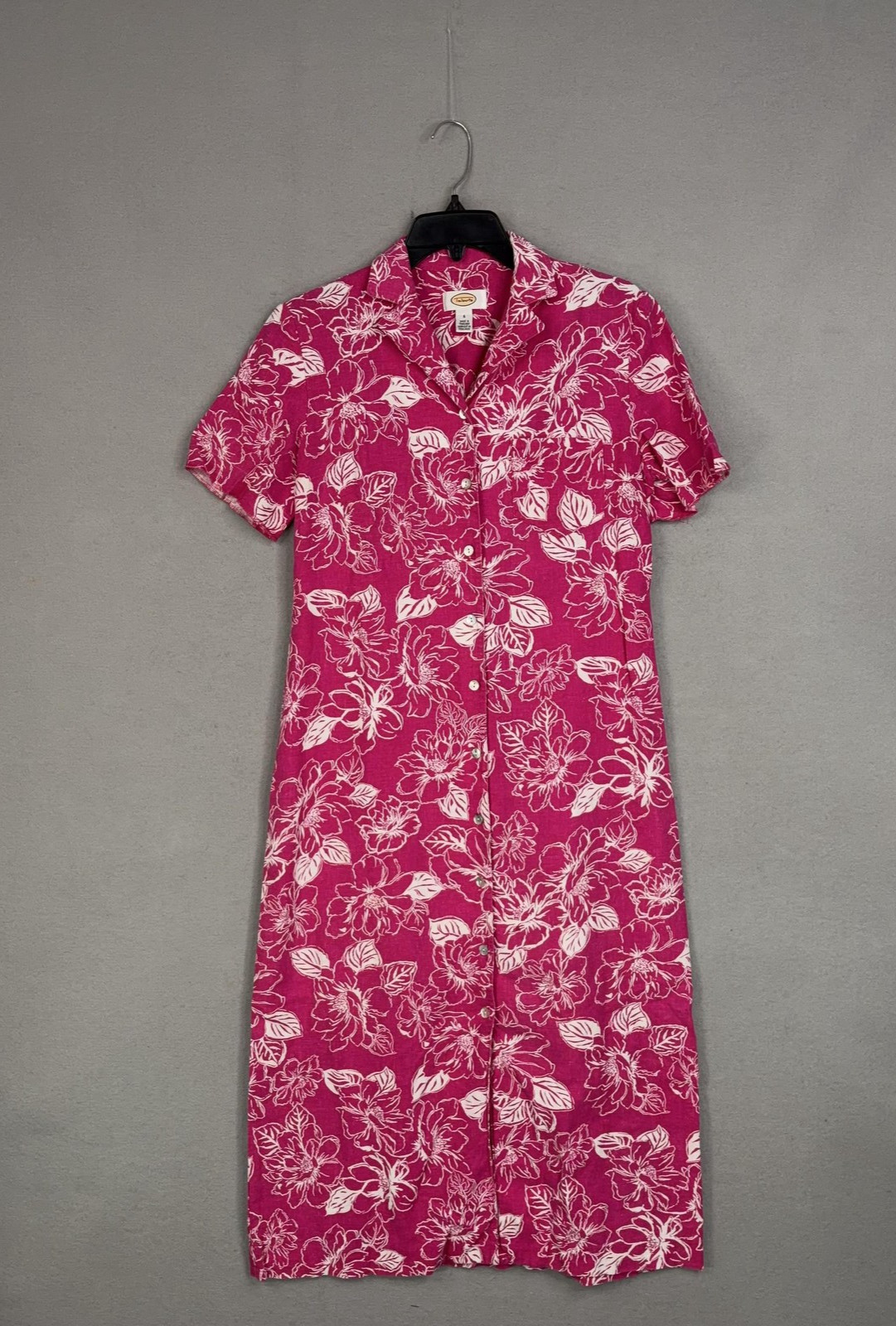 Talbots Dress Womens 6 Pink Floral Linen Blend Resort Vacation Hawaiian Tropical
