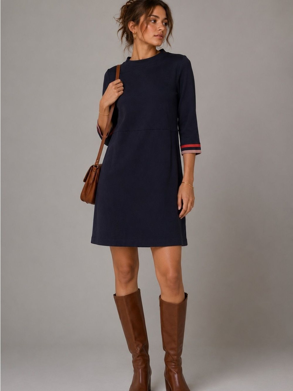 NWT Boden Navy Cotton Shift Dress Contrast Trim Pockets Size US 6R