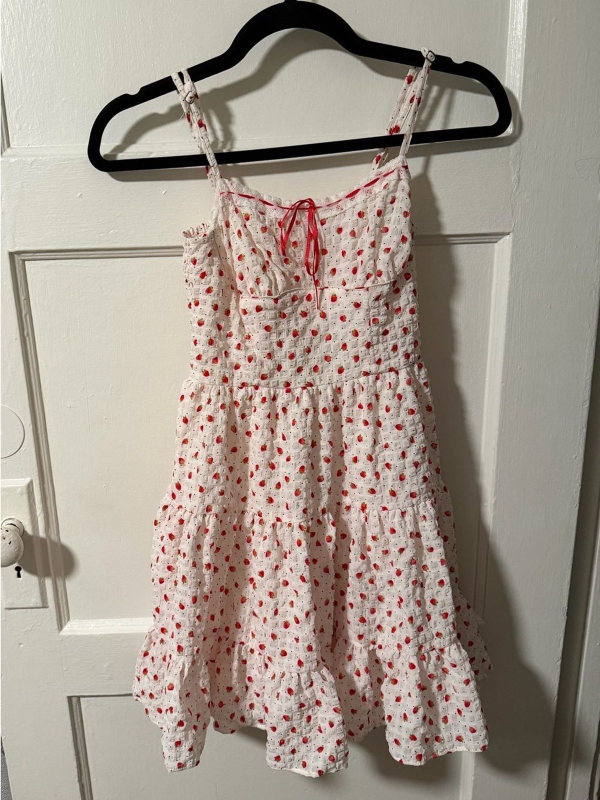 Aeropostale Corset Babydoll Red Strawberry Print Mini Dress Pockets Y2K Size XS
