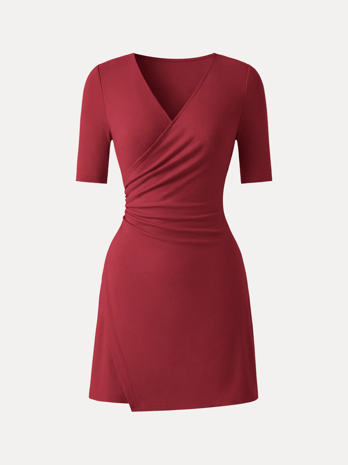 OGL Surplice Ruched Fit Flare Mini Dress Elegant Party Style