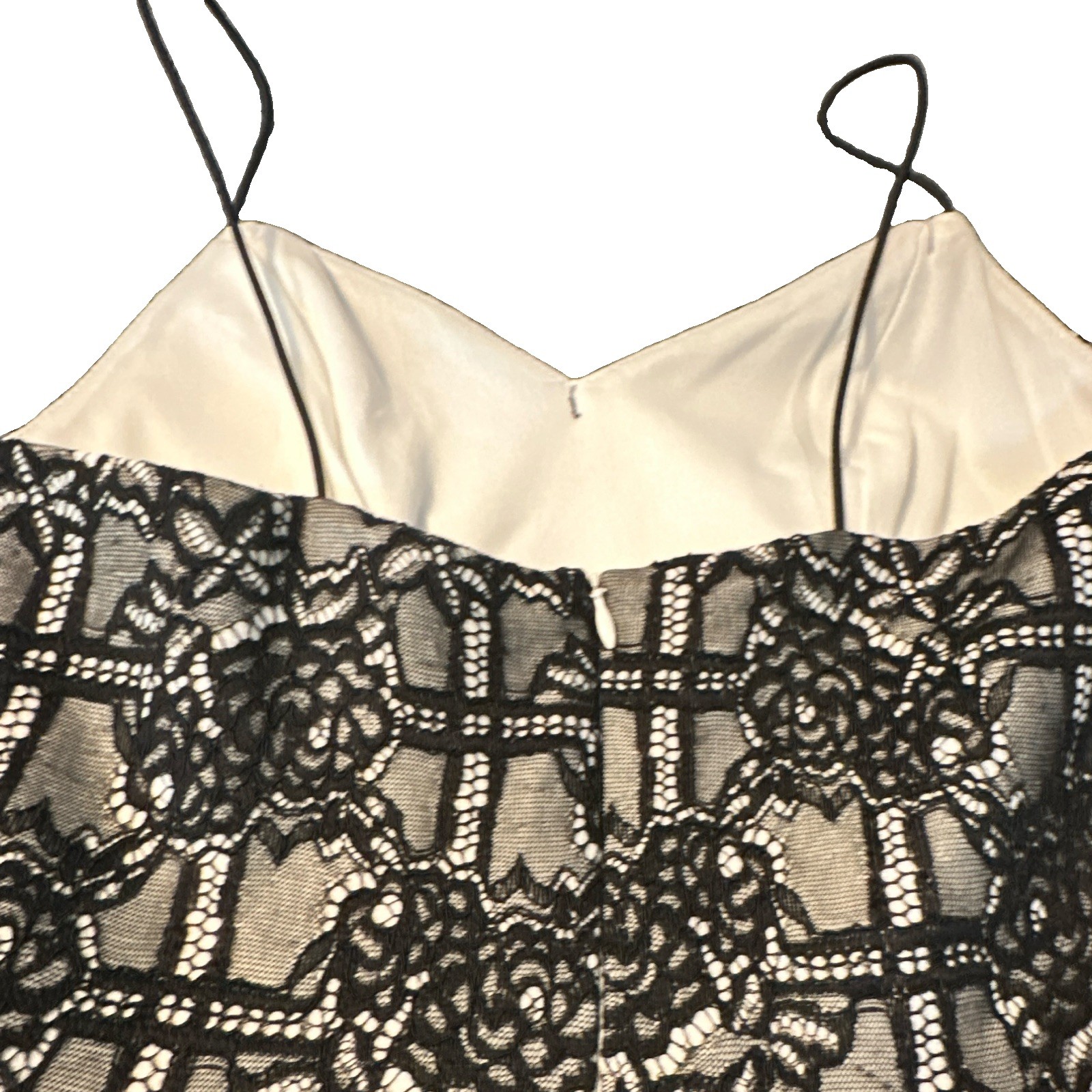 AQUA Fit & Flare Dress Sweetheart Spaghetti Strap Lace Floral Black/White S