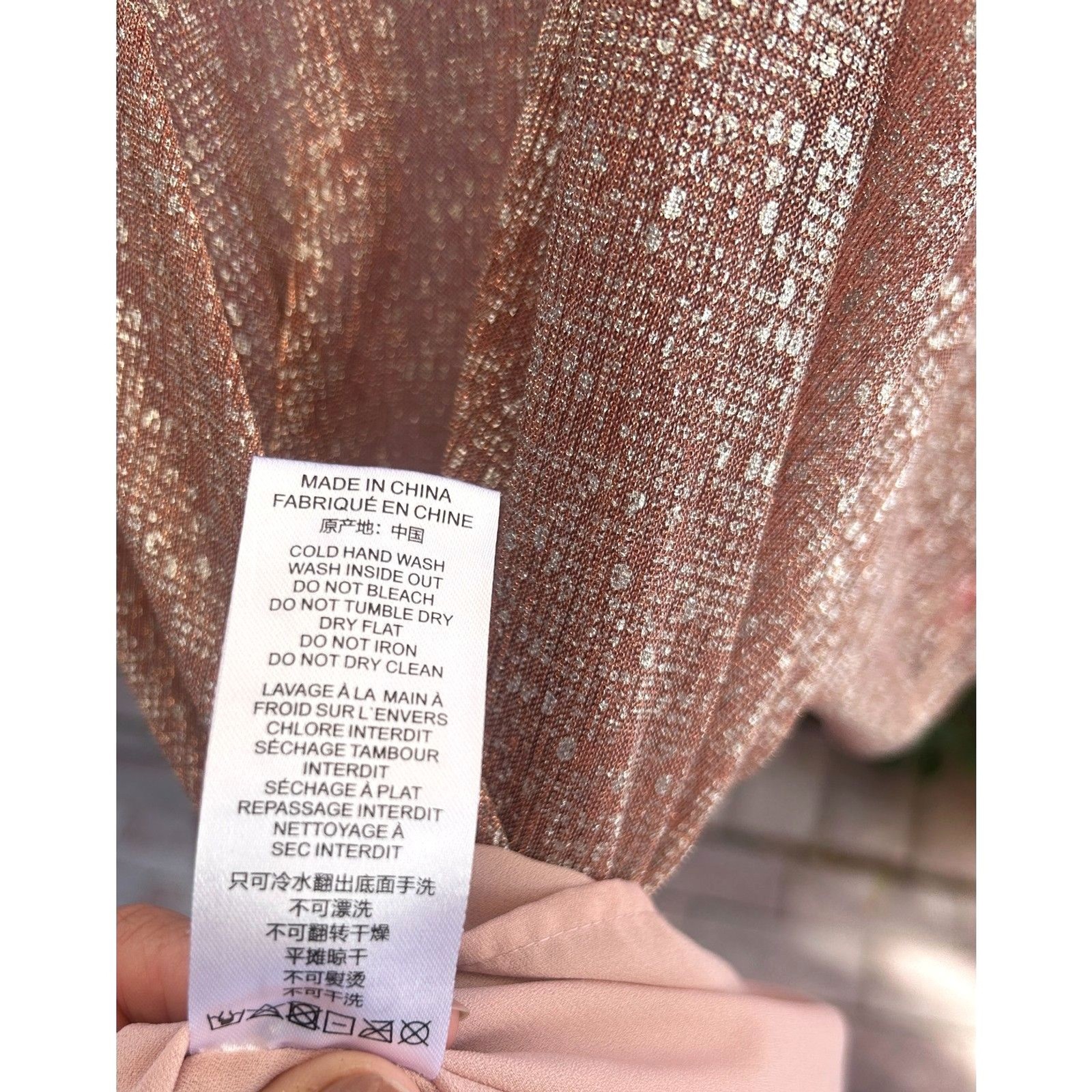 IRO Paris Lamé Ruffled Metallic Rose Gold Shimmer Mini Dress French Size 40 L