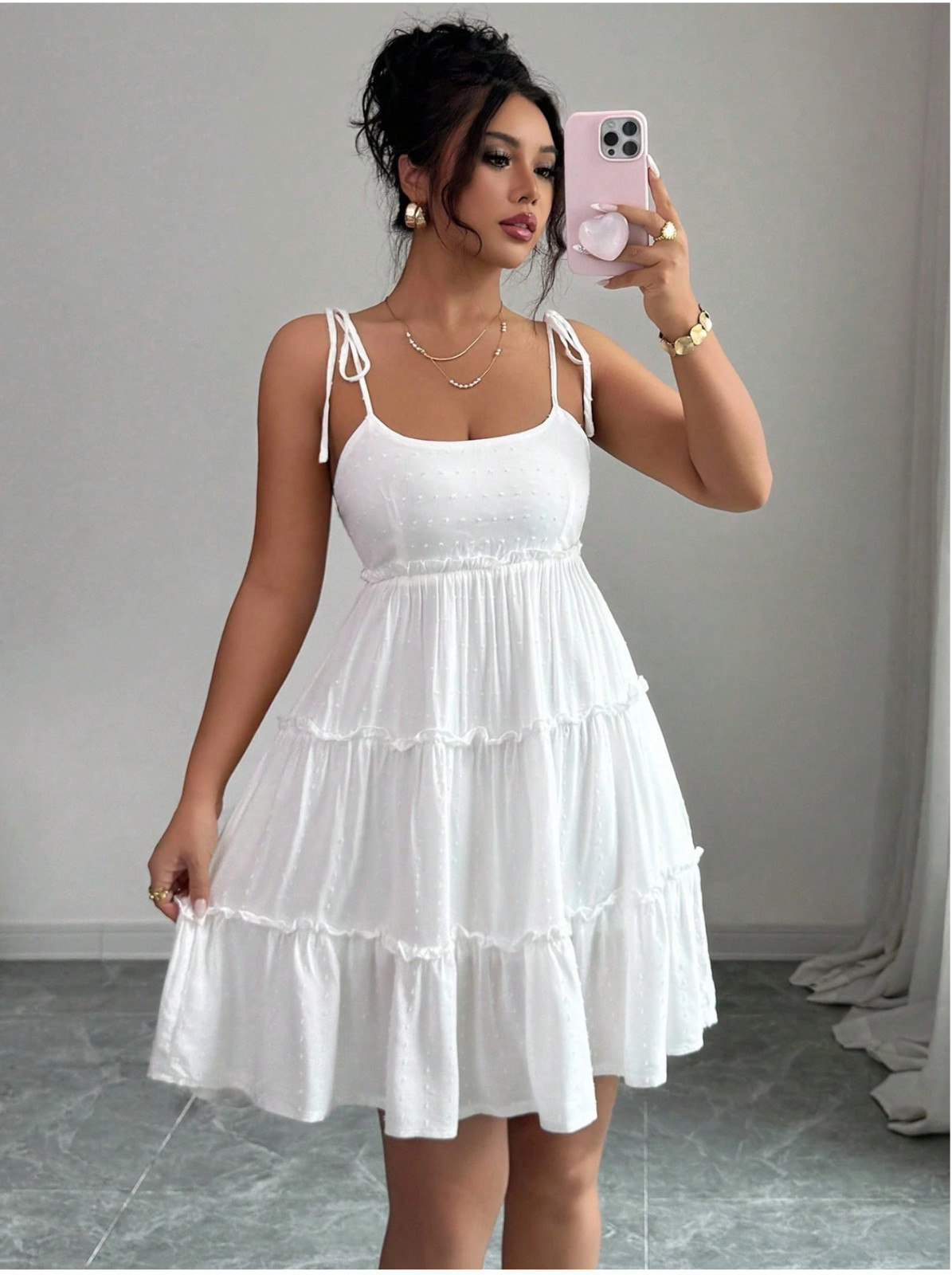 Breezaya Swiss Dot Frill Trim Cami Dress Vacation Beach Sz XXS XS S M L XL XXL