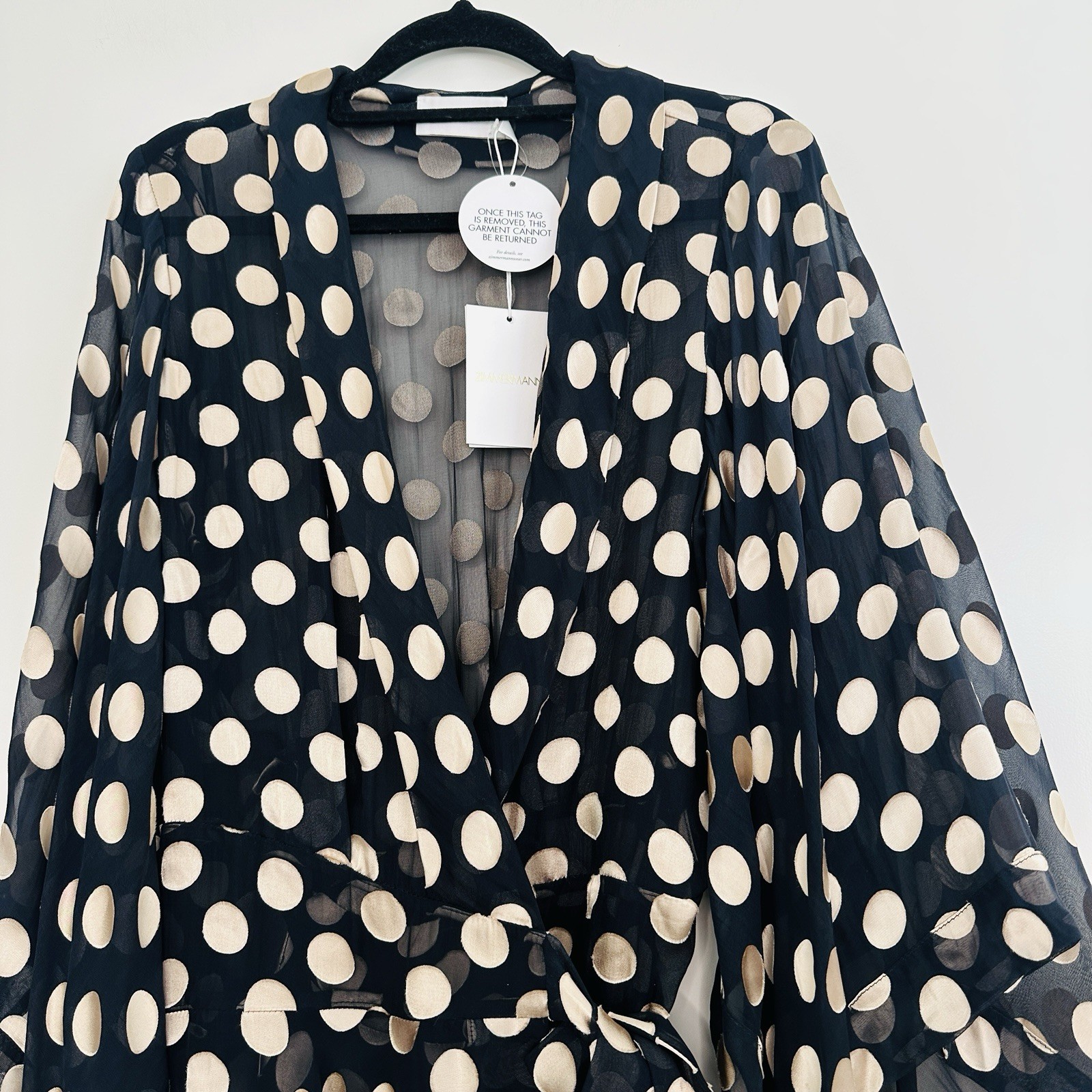Zimmermann BNWT Folly Kimono Wrap Mini Dress Size 2 AU 12 US 8 Black Silk Gold