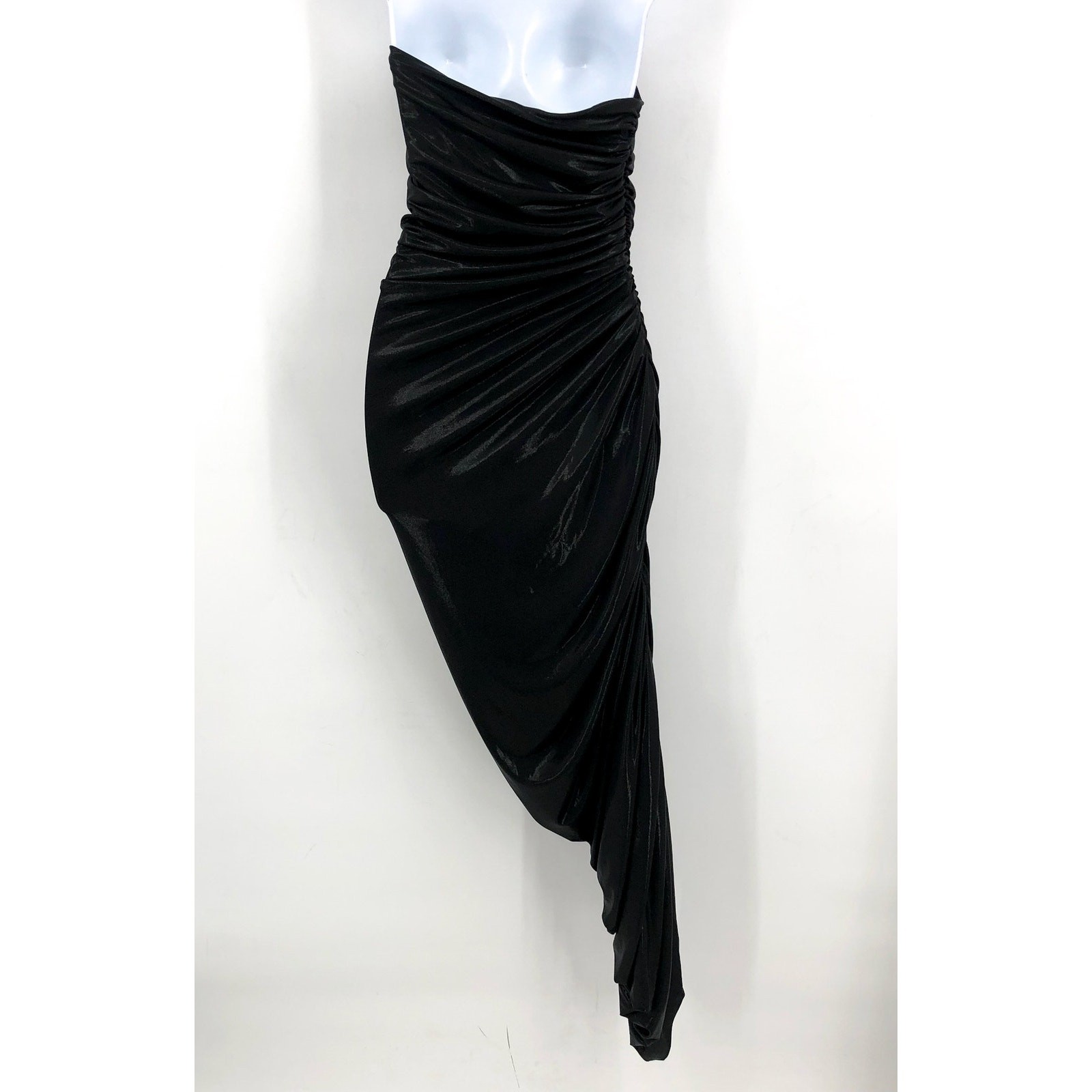 NORMA KAMALI Diana Strapless Ruched Lamé Dress Medium 38 Dark Grey Metallic NWT