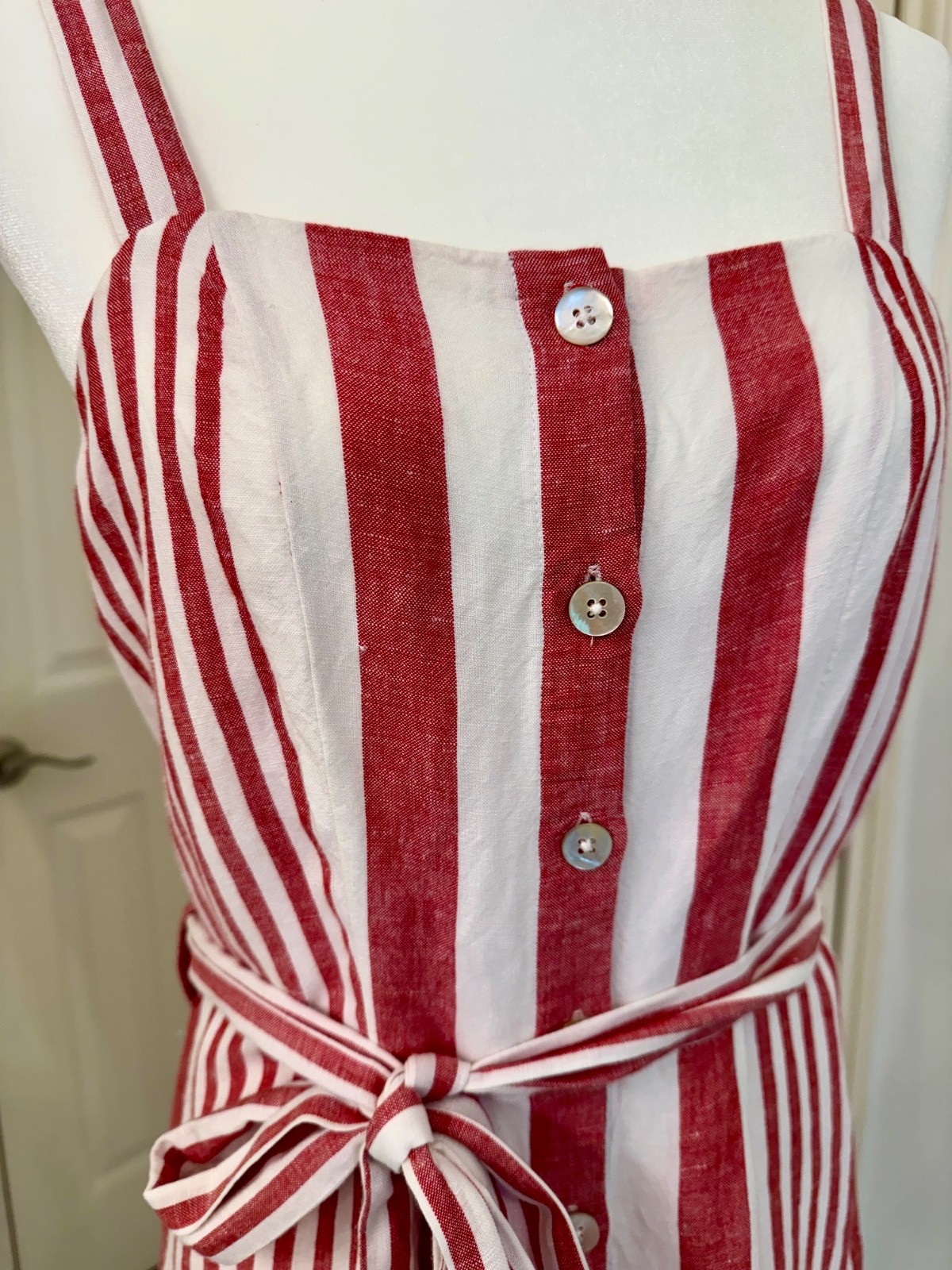 Rails Clement Dress M Medium Montreal Stripe Tie Waist Linen Rayon Blend Midi