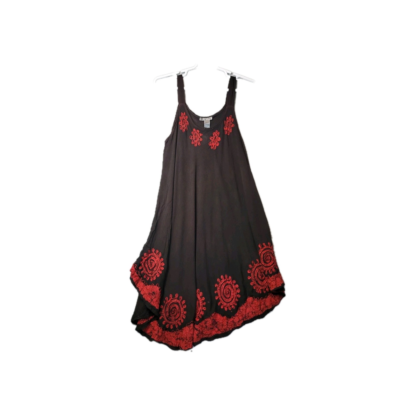 NWT Cute Options Chocolate Floral Embroidered Kaftan Tank Dress Womens Free Size