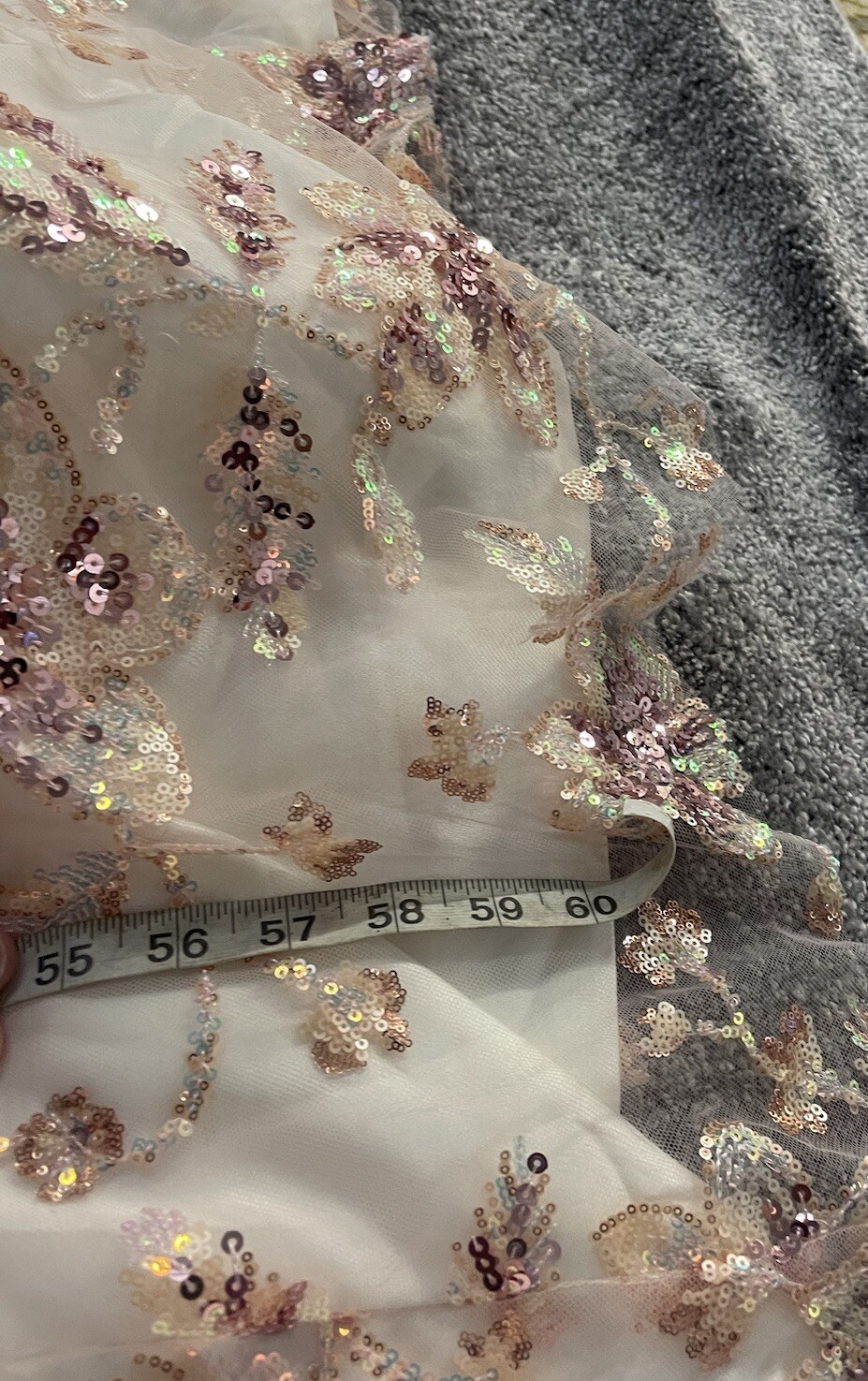 Pink FLORAL Sequence ￼ LONG SLEEVE High Round Neck GOWN Size L, Handmade.