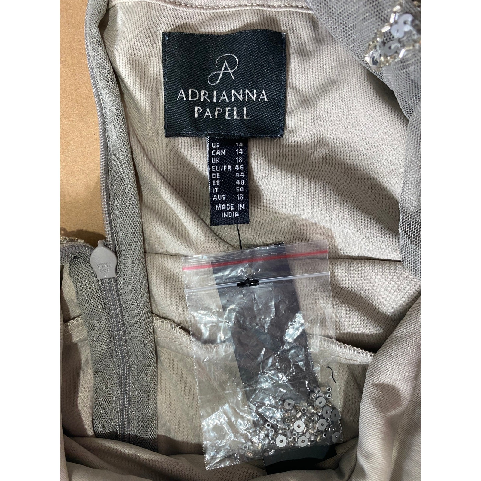 ADRIANNA PAPELL DRESS 14 SILVER SEQUIN BEADED WEDDING GUEST COCKTAIL PARTY SHORT