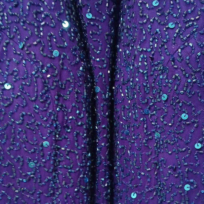 Scala Purple Beaded Sequin Halter Open Back Long Maxi Dress Formal S