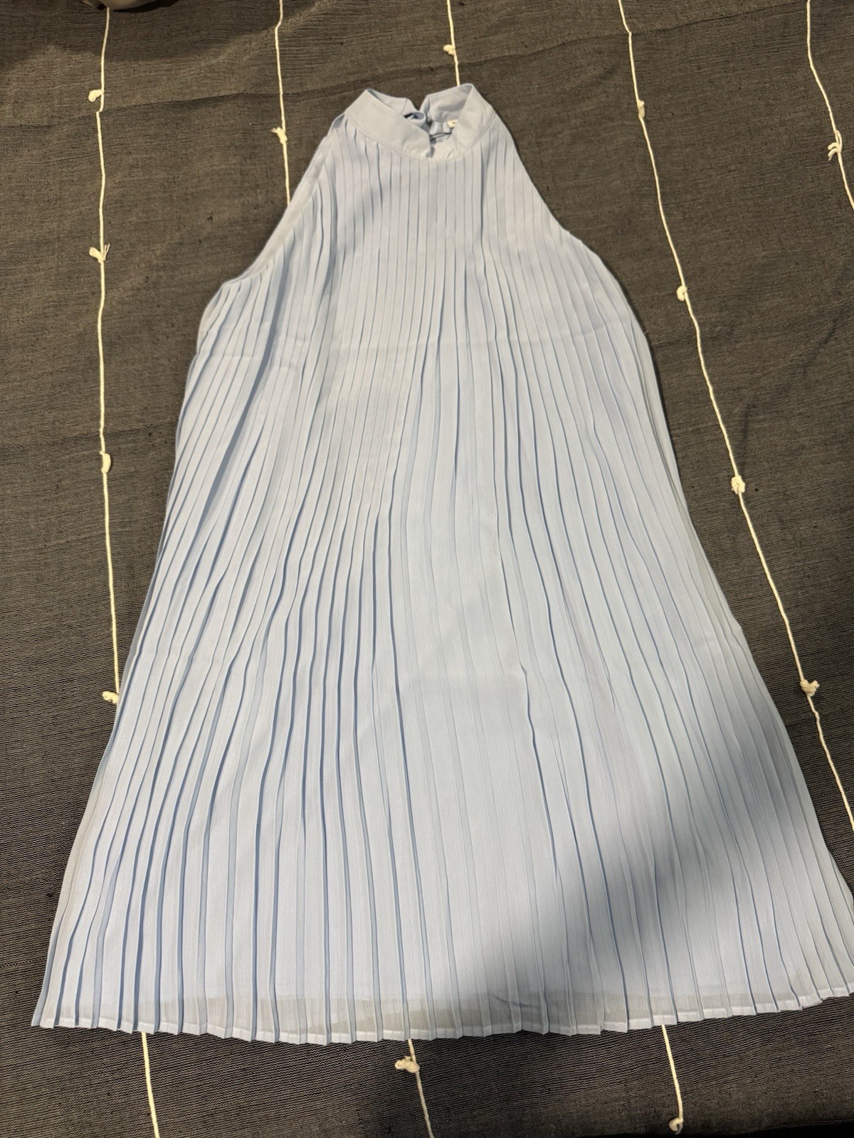 Hermoza Womens XS Blue Solid Pleated Halter Sleeveless Shift Knee Dress