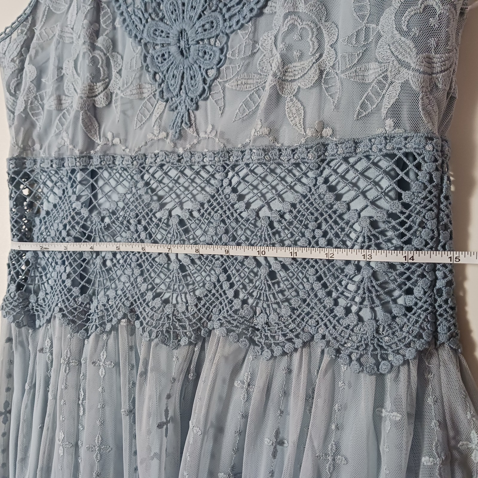 Sundance love always lace embroidered dress size 10 dusty blue