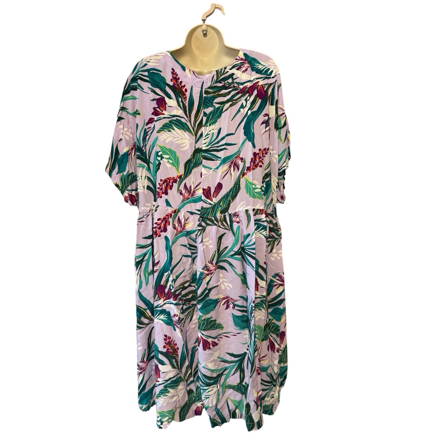 Terra & Sky 3X Tropical Floral Rayon Midi Dress Plus Size 24W-26W Button Front