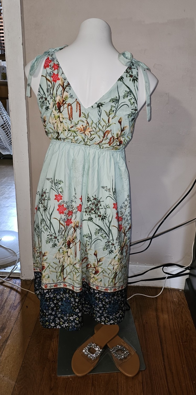 PatPat Women’s S Light Blue Multicolor Floral V-Neck Ruffle Sleeve Sundress
