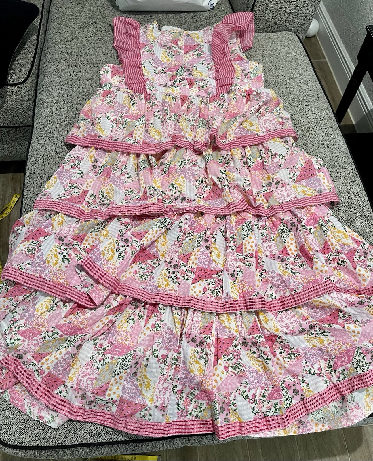 Simply Southern Hailey Quilted Patchwork Pink Tiered Maxi Dress Floral Size XL