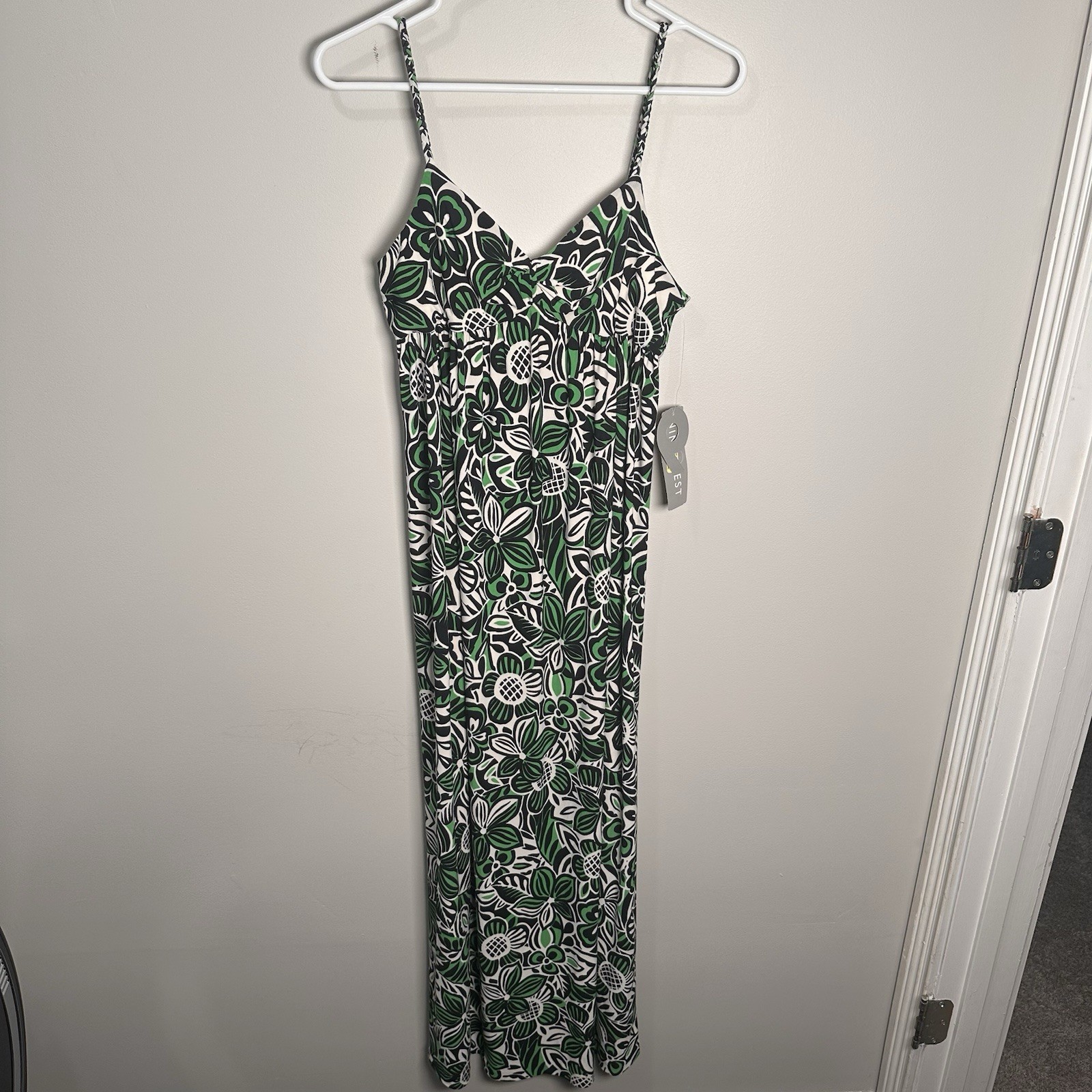 NINE WEST DRESS GREEN Floral Cruise Formal Spaghetti Strap zipper, Size 6 NWT