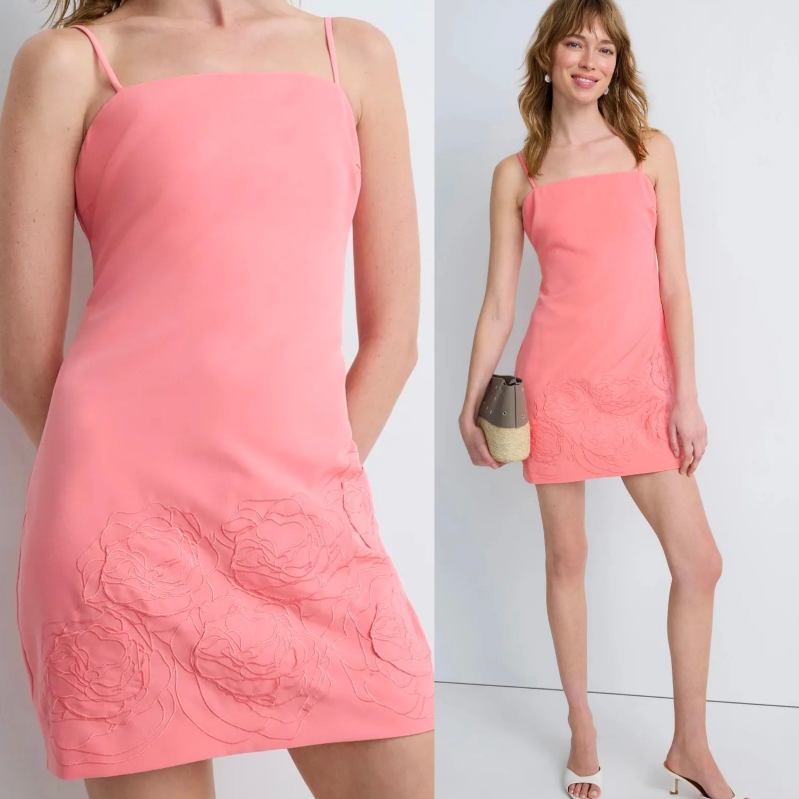 Jewel Badgley Mischka sz 6 Pink Floral Applique Strap Mini Dress Coquettecore