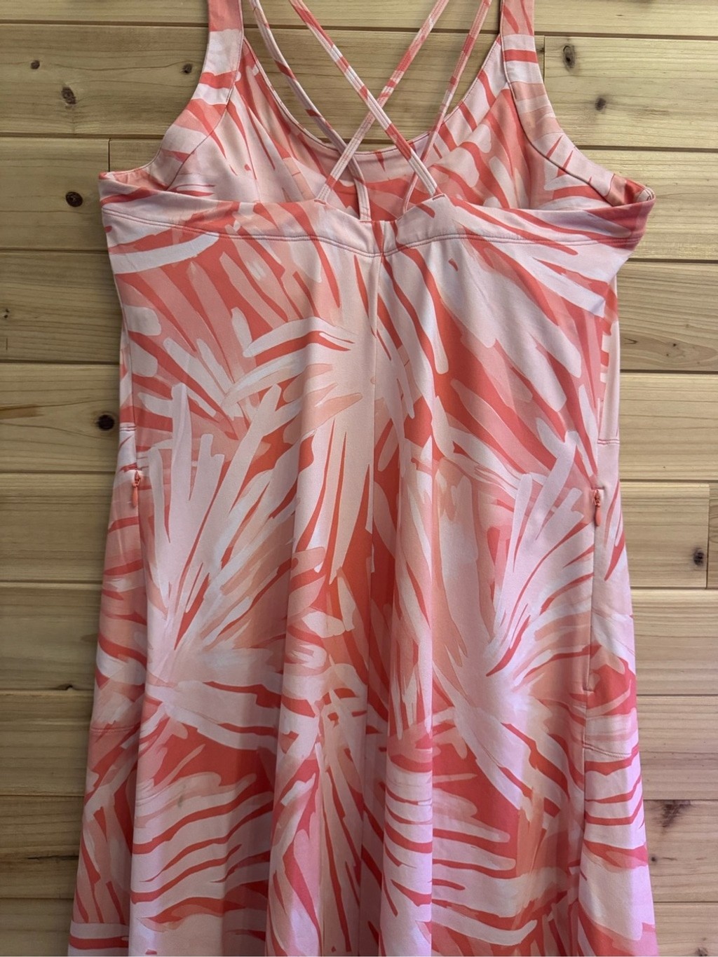 Title Nine Large Peach Abstract Built In Bra Yes Active Stretchy Dress Pockets