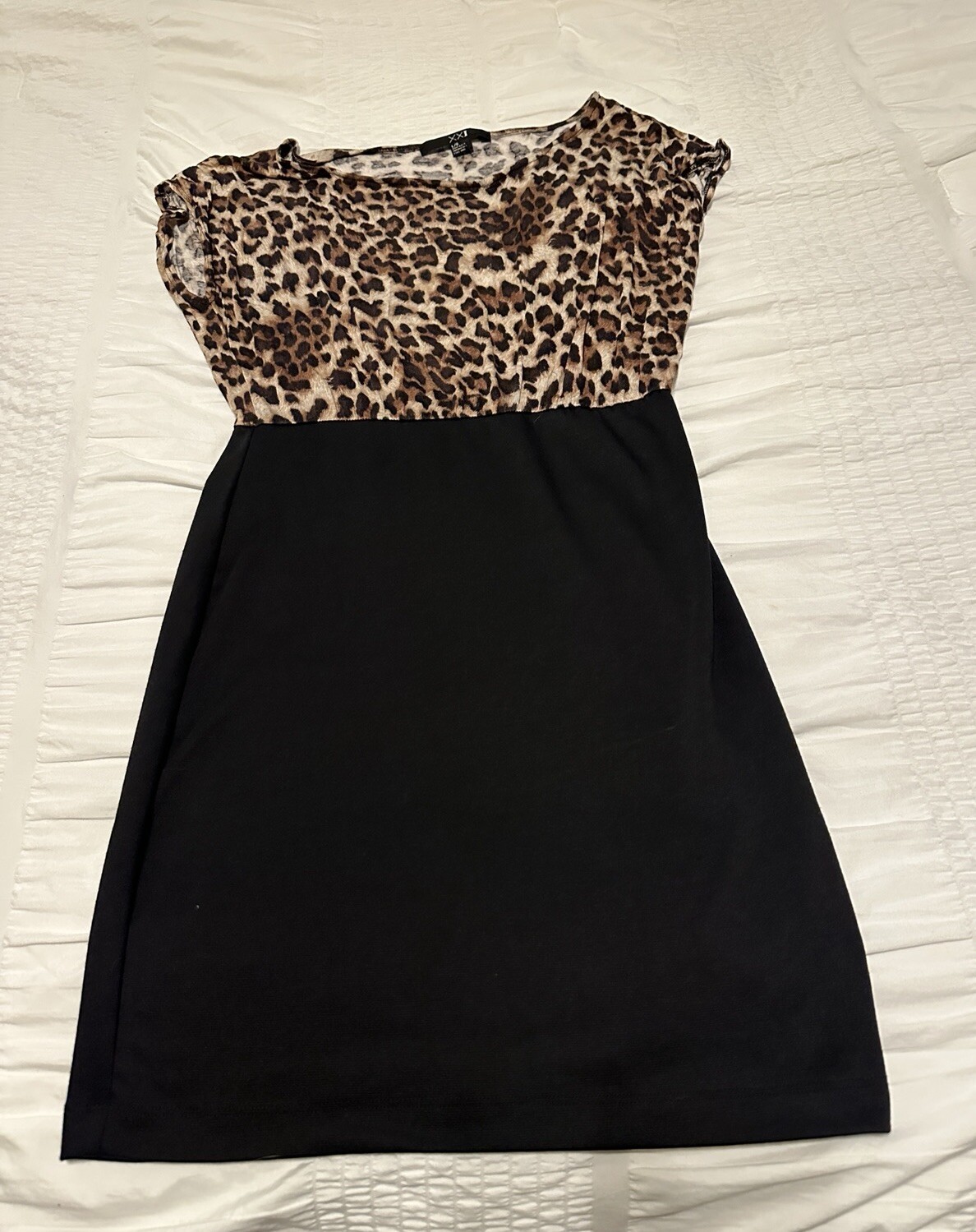 Forever 21 Leopard Black Bodycon Soft Lightweight Dress Women’s Jrs Size L EUC