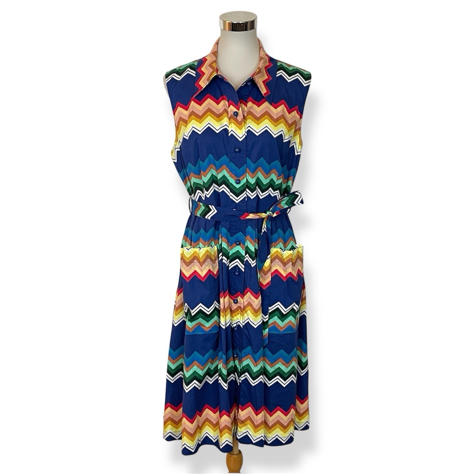 Plenty Tracy Reese Size 14 Amy Chevron Print Dress Sleeveless Shirt Dress