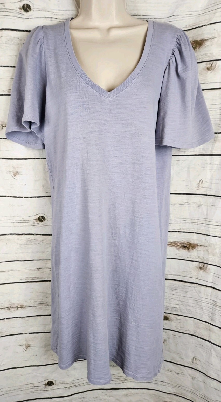 Nation LTD Lavender Slub Knit T Shirt Dress M Flutter Puff Sleeve 100% Cotton