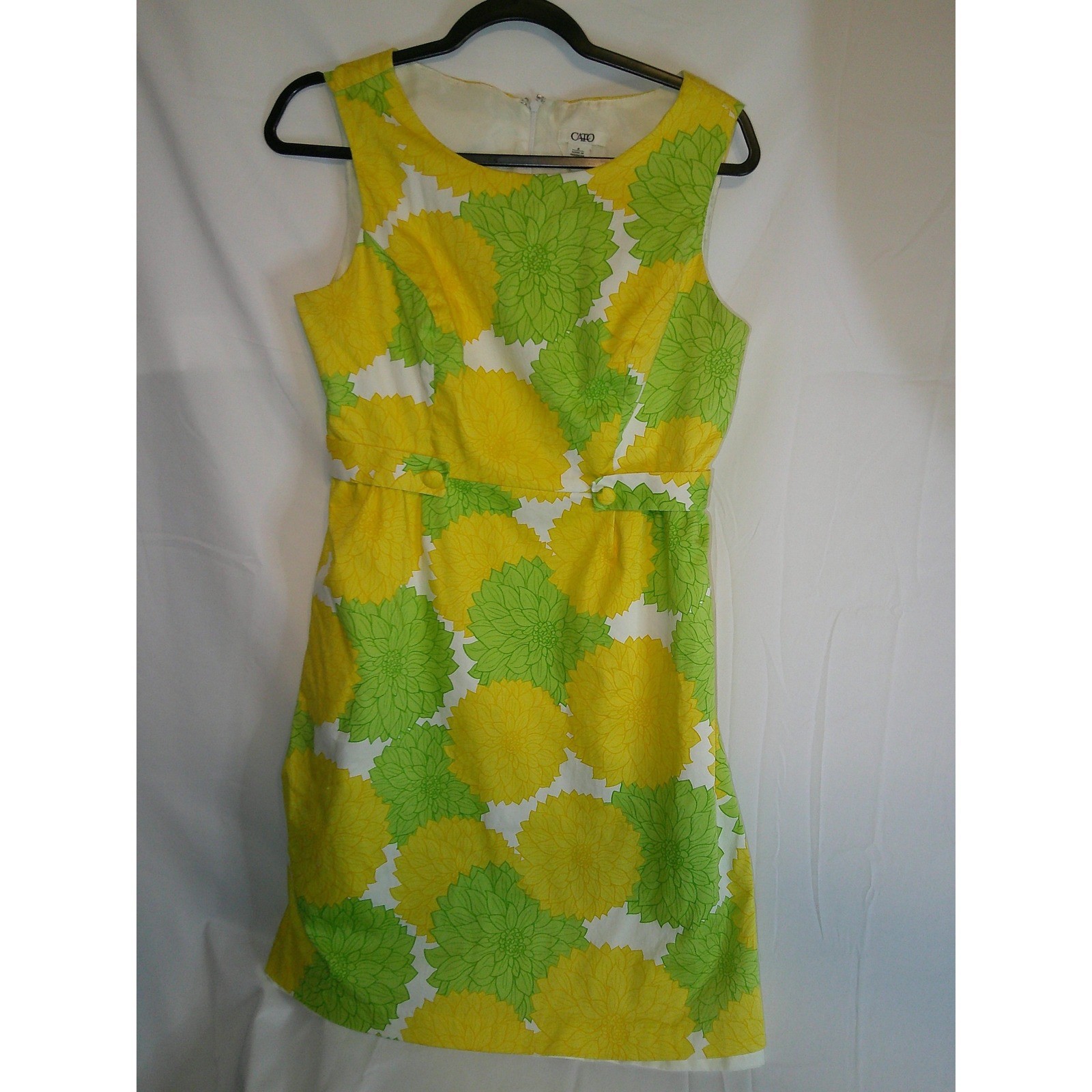 Cato Floral Sleeveless Dress Yellow Green White Sheath Fit & Flare Size 8