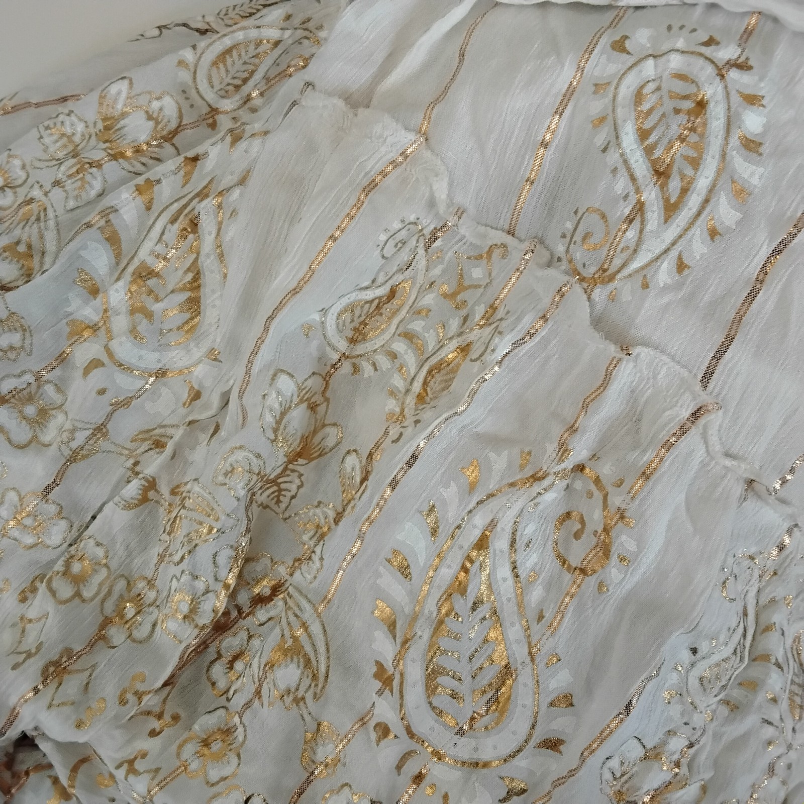NWT Me 2 Magic Anthropologie Maxi Dress S Ivory Gold Lurex Smocked Embroidered