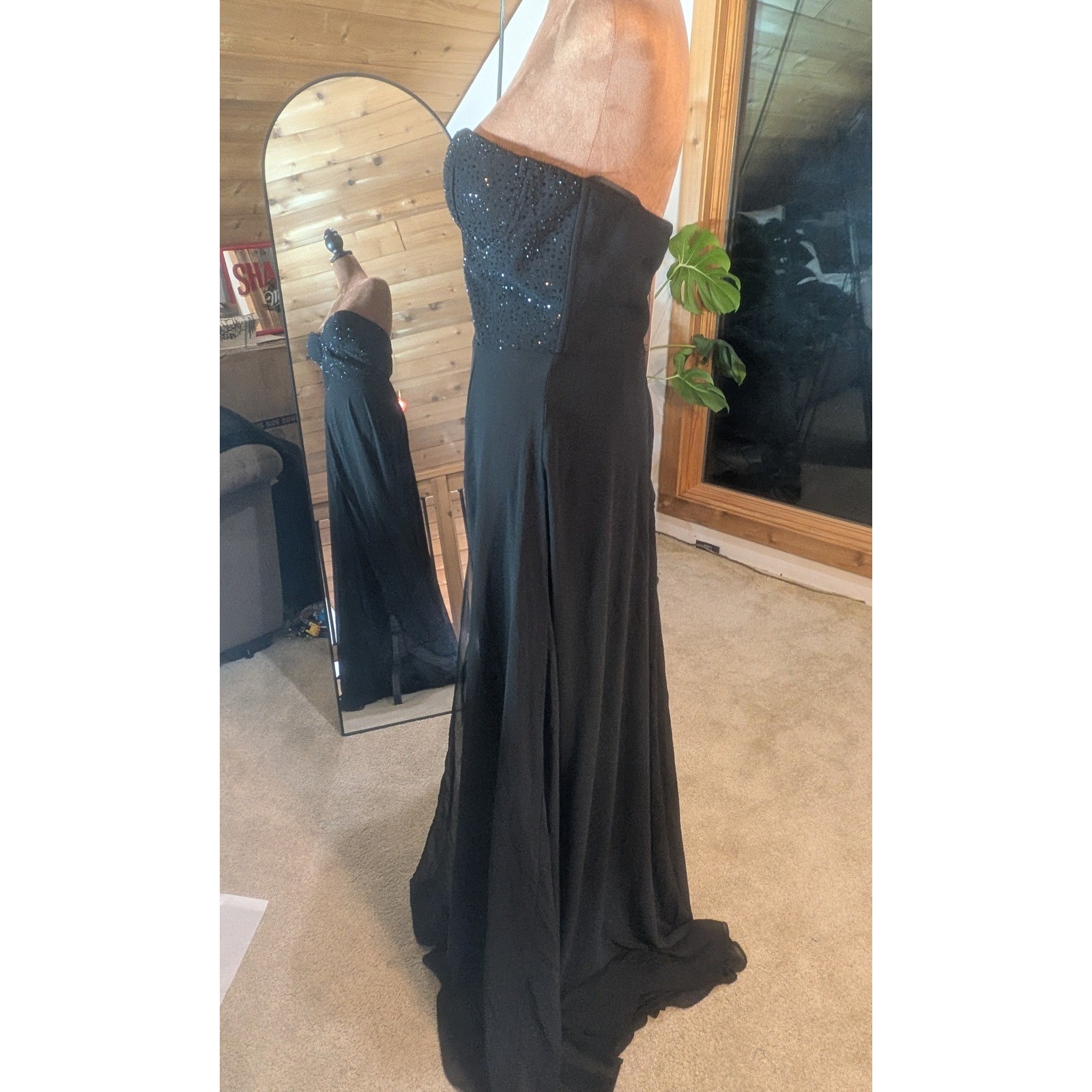 Lulus Remember This Moment Black Rhinestone Strapless Maxi Dress Sweetheart M