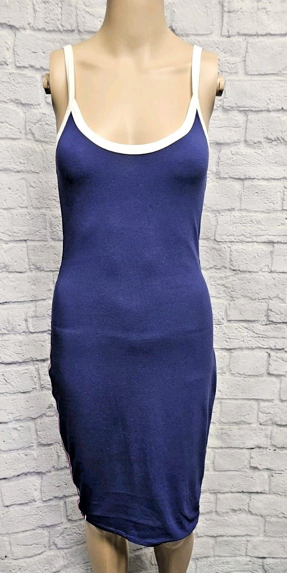 EXPRESS XS NAVY BLUE PINK WHITE SIDE RIBBON STRIPE VARSITY BODYCON TANK DRESS