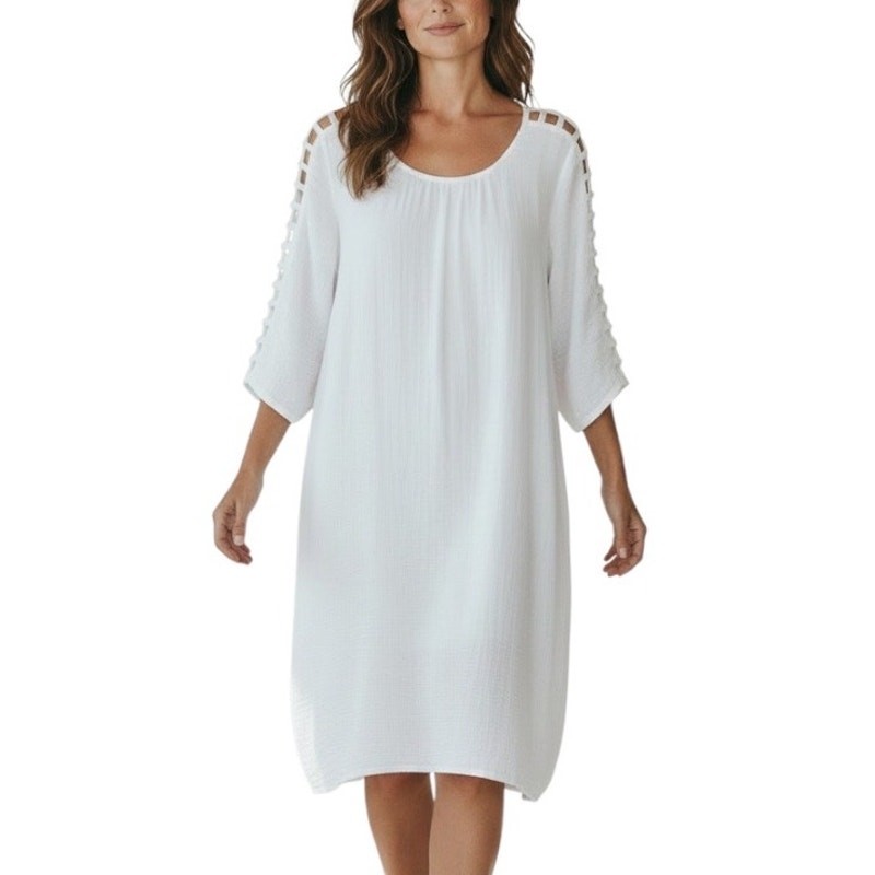 Mlle Gabrielle shift dress with 3/4″ ladder-stitch detailed sleeves size 2X