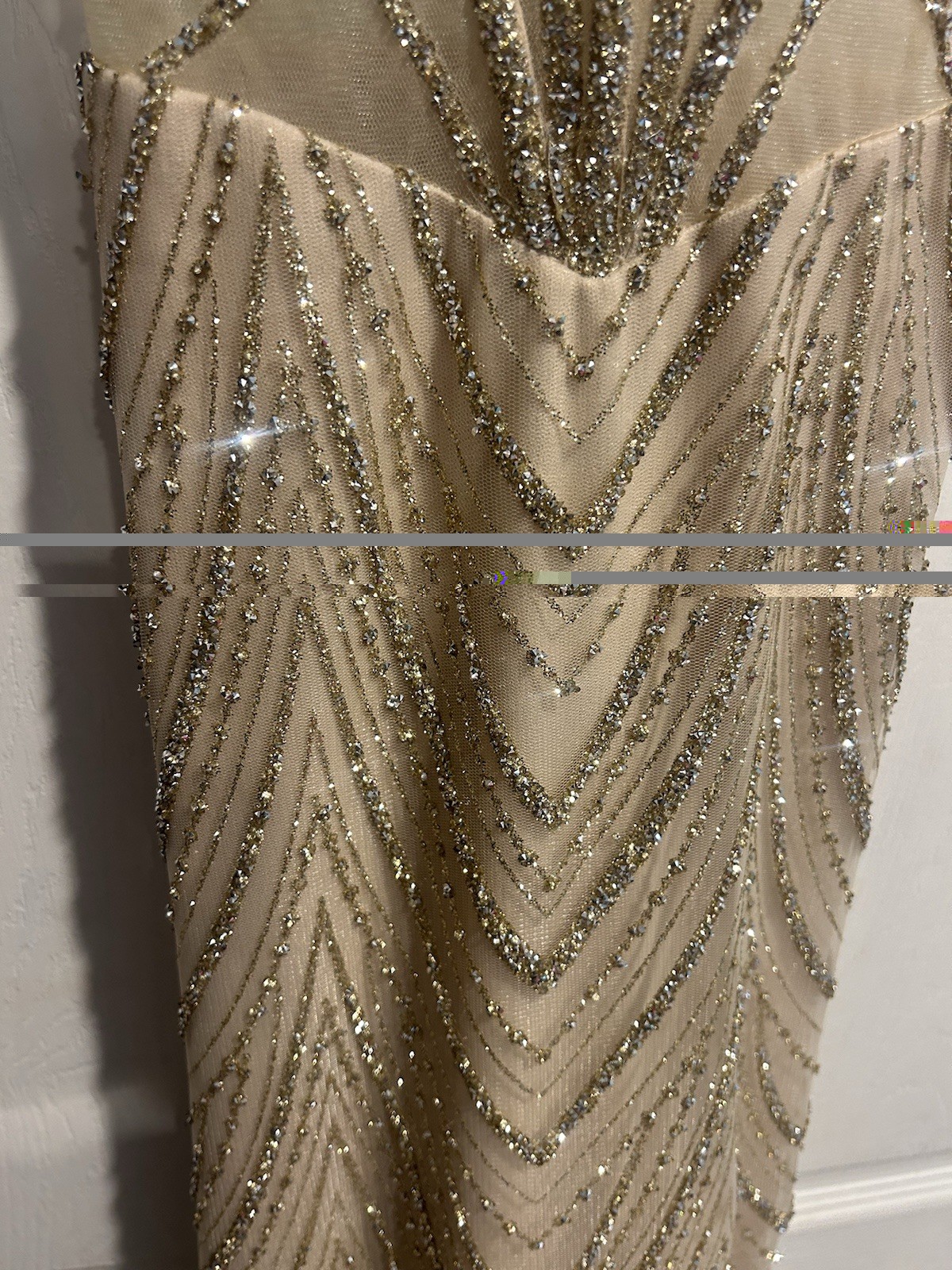 CD Champagne Gold Beaded Sequin Mesh Corset Lace-Up Long Gown Size 0