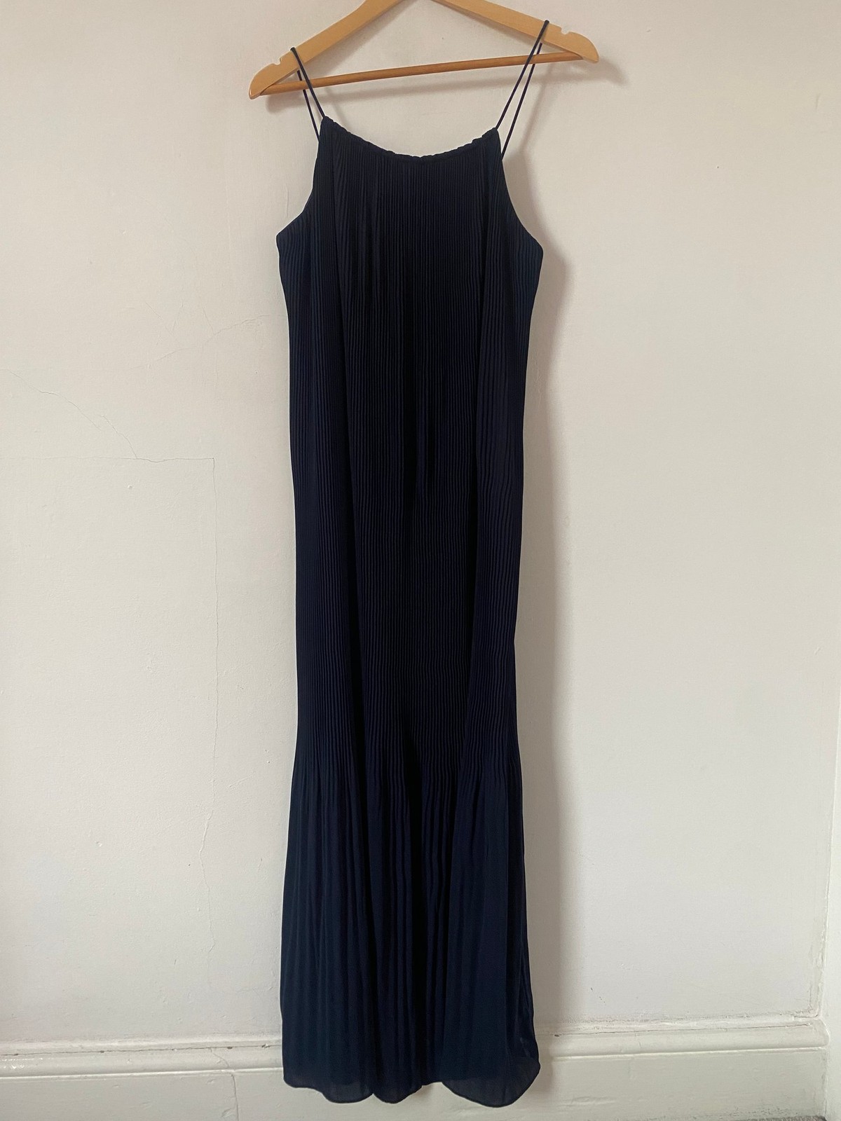 Massimo Dutti Dress Size 12 Blue Maxi Pleated Spaghetti Strap Gown Occasion