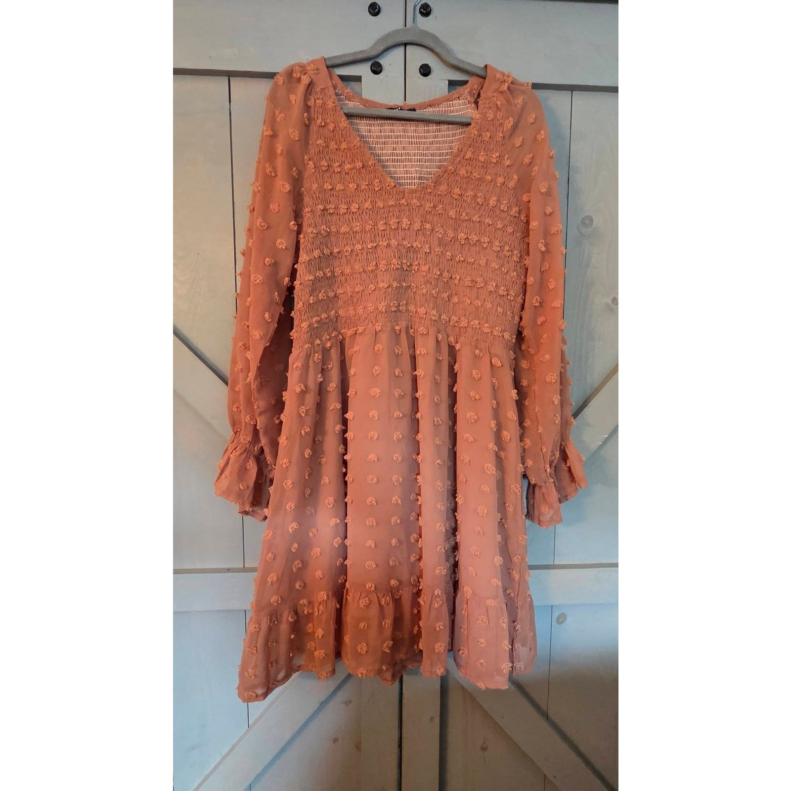 2X Rust/Terracotta Swiss Dot Boho Babydoll Dress