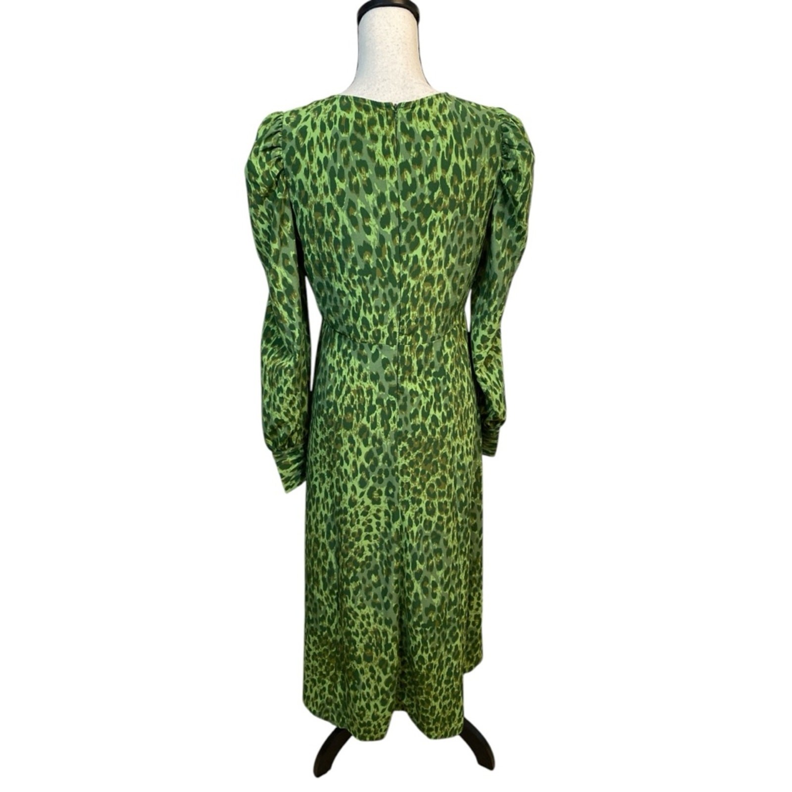 Vila Green Leopard Print Long Sleeve Empire Waist Dress Small